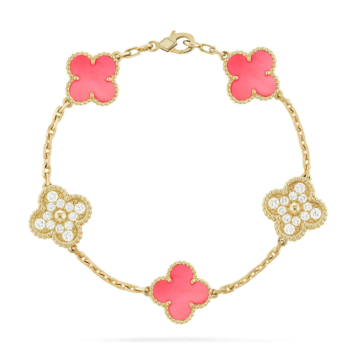 [Saipan]LUCKY CLOVER 5-MOTIF BRACELET - PINK MOTHER-OF-PEARL COLLECTION