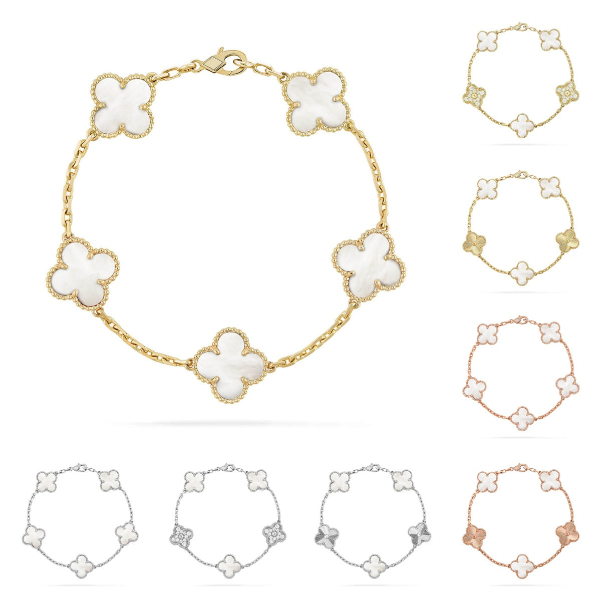 [Saipan]LUCKY CLOVER 5-MOTIF BRACELET - WHITE MOTHER-OF-PEARL COLLECTION