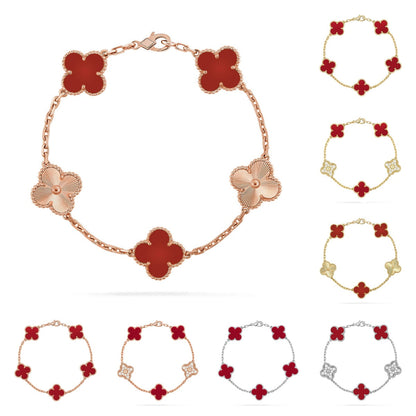 [Saipan]LUCKY CLOVER 5-MOTIF BRACELET - RED CARNELIAN COLLECTION