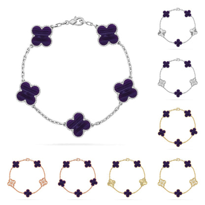 [Saipan]LUCKY CLOVER 5-MOTIF BRACELET - CHAROITE COLLECTION