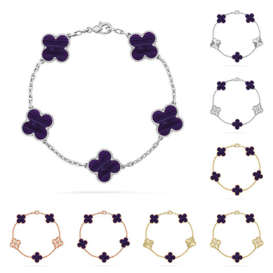 [Saipan]LUCKY CLOVER 5-MOTIF BRACELET - CHAROITE COLLECTION