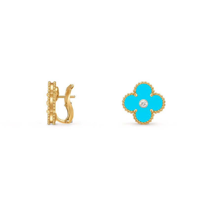 [Saipan]15MM CLOVER FLOWER STUD EARRINGS DIAMOND-GOLD COLLECTION