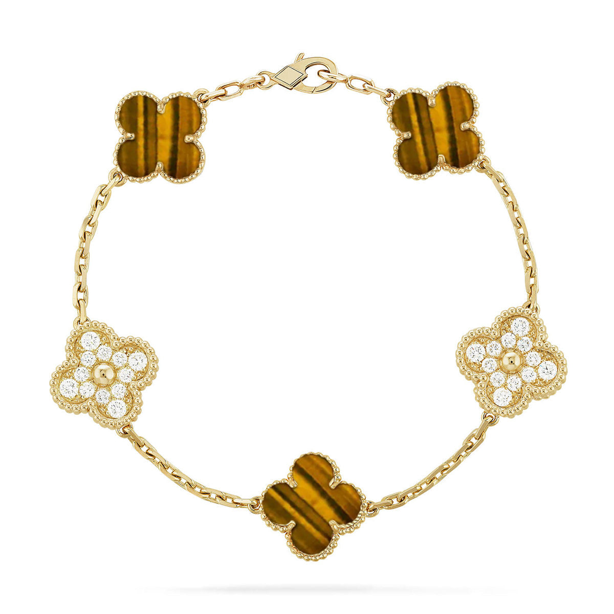 [Saipan]LUCKY CLOVER 5-MOTIF BRACELET -  TIGER’S EYE COLLECTION