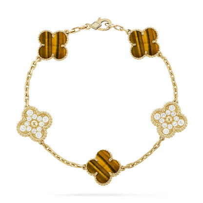 [Saipan]LUCKY CLOVER 5-MOTIF BRACELET -  TIGER’S EYE COLLECTION