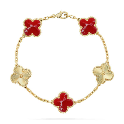 [Saipan]LUCKY CLOVER 5-MOTIF BRACELET - RED LARIMAR COLLECTION