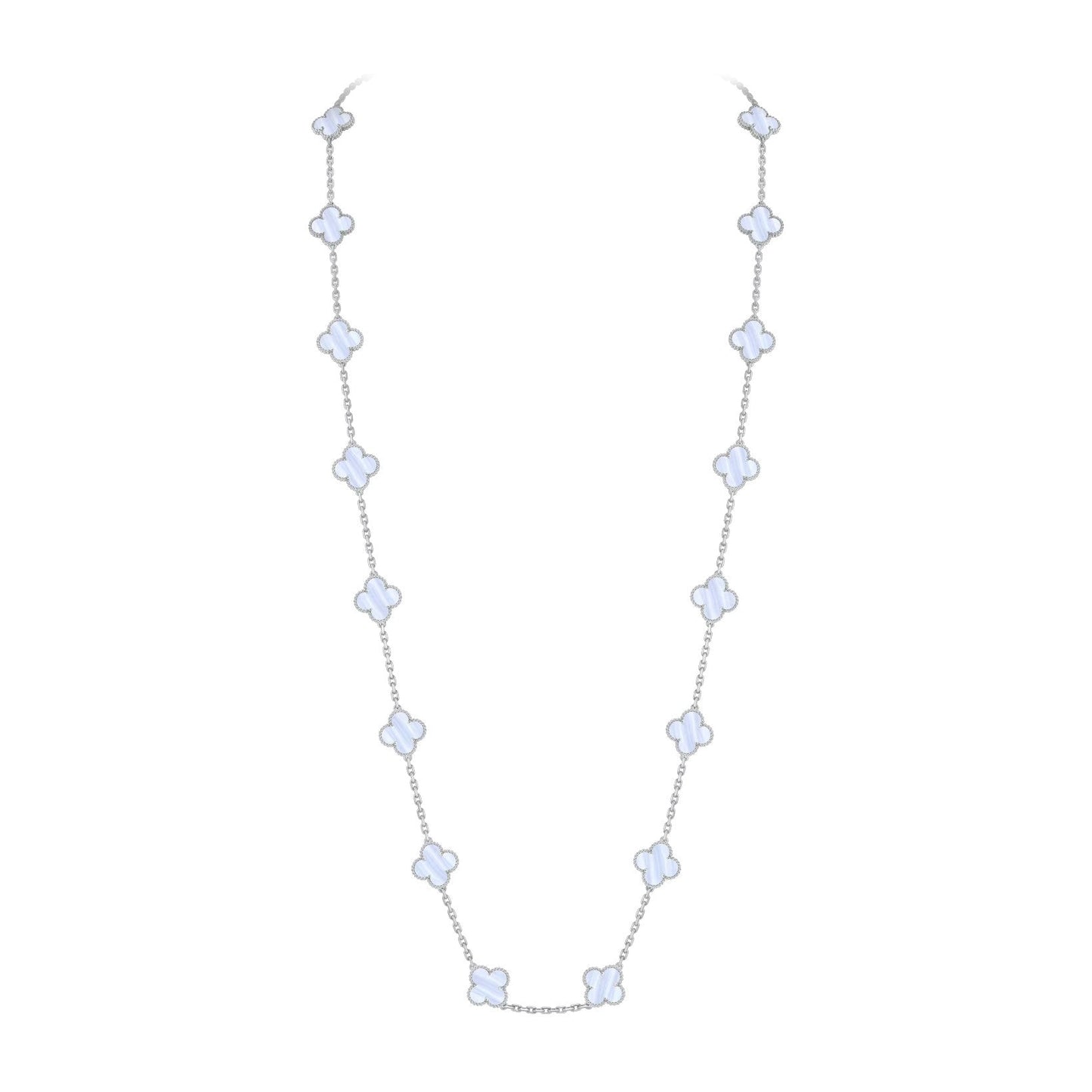 [Saipan]CLASSIC 20-MOTIF LUCKY CLOVER LONG NECKLACE WHITE GOLD COLLECTION