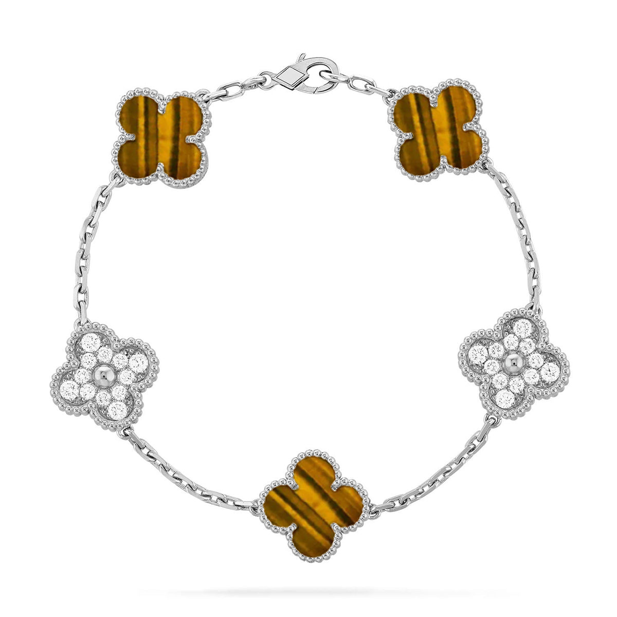 [Saipan]LUCKY CLOVER 5-MOTIF BRACELET -  TIGER’S EYE COLLECTION
