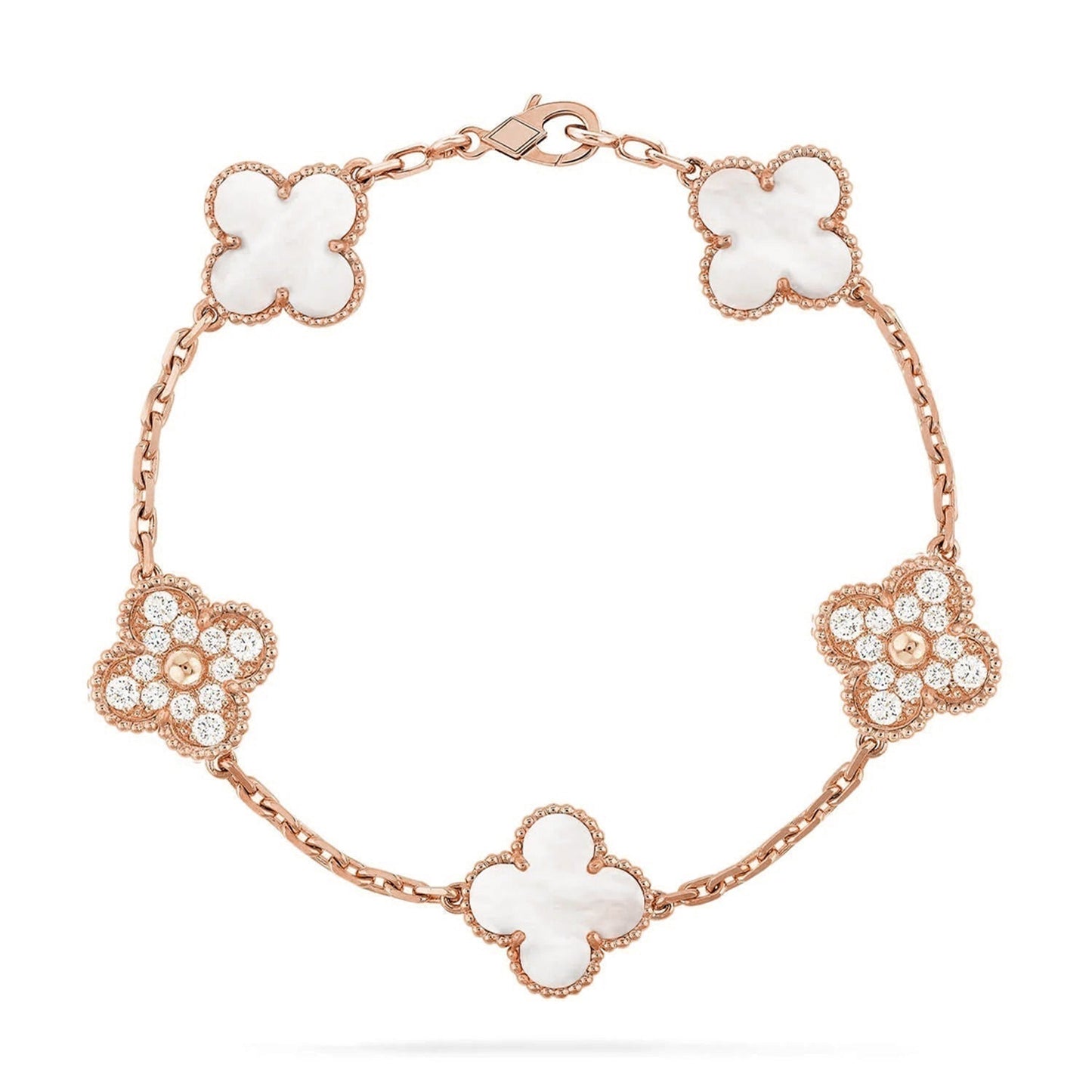[Saipan]LUCKY CLOVER 5-MOTIF BRACELET - WHITE MOTHER-OF-PEARL COLLECTION