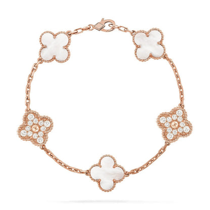 [Saipan]LUCKY CLOVER 5-MOTIF BRACELET - WHITE MOTHER-OF-PEARL COLLECTION