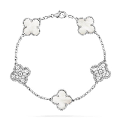 [Saipan]LUCKY CLOVER 5-MOTIF BRACELET - WHITE MOTHER-OF-PEARL COLLECTION