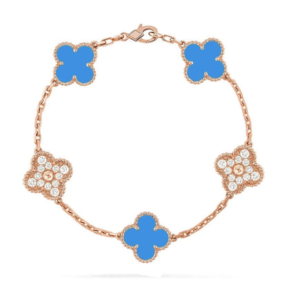 [Saipan]LUCKY CLOVER 5-MOTIF BRACELET - BLUE AGATE COLLECTION