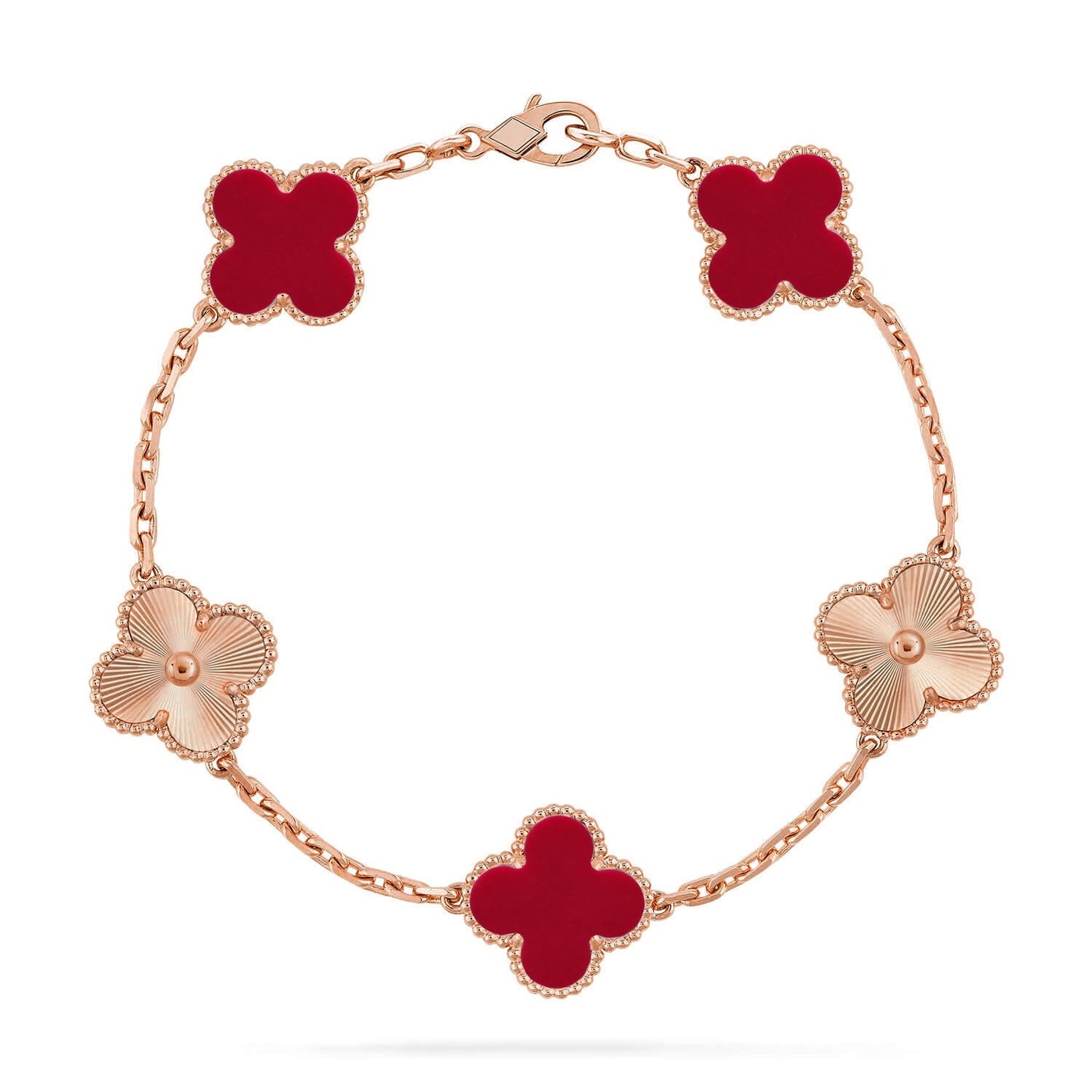 [Saipan]LUCKY CLOVER 5-MOTIF BRACELET - RED CARNELIAN COLLECTION