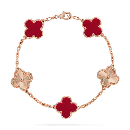 [Saipan]LUCKY CLOVER 5-MOTIF BRACELET - RED CARNELIAN COLLECTION