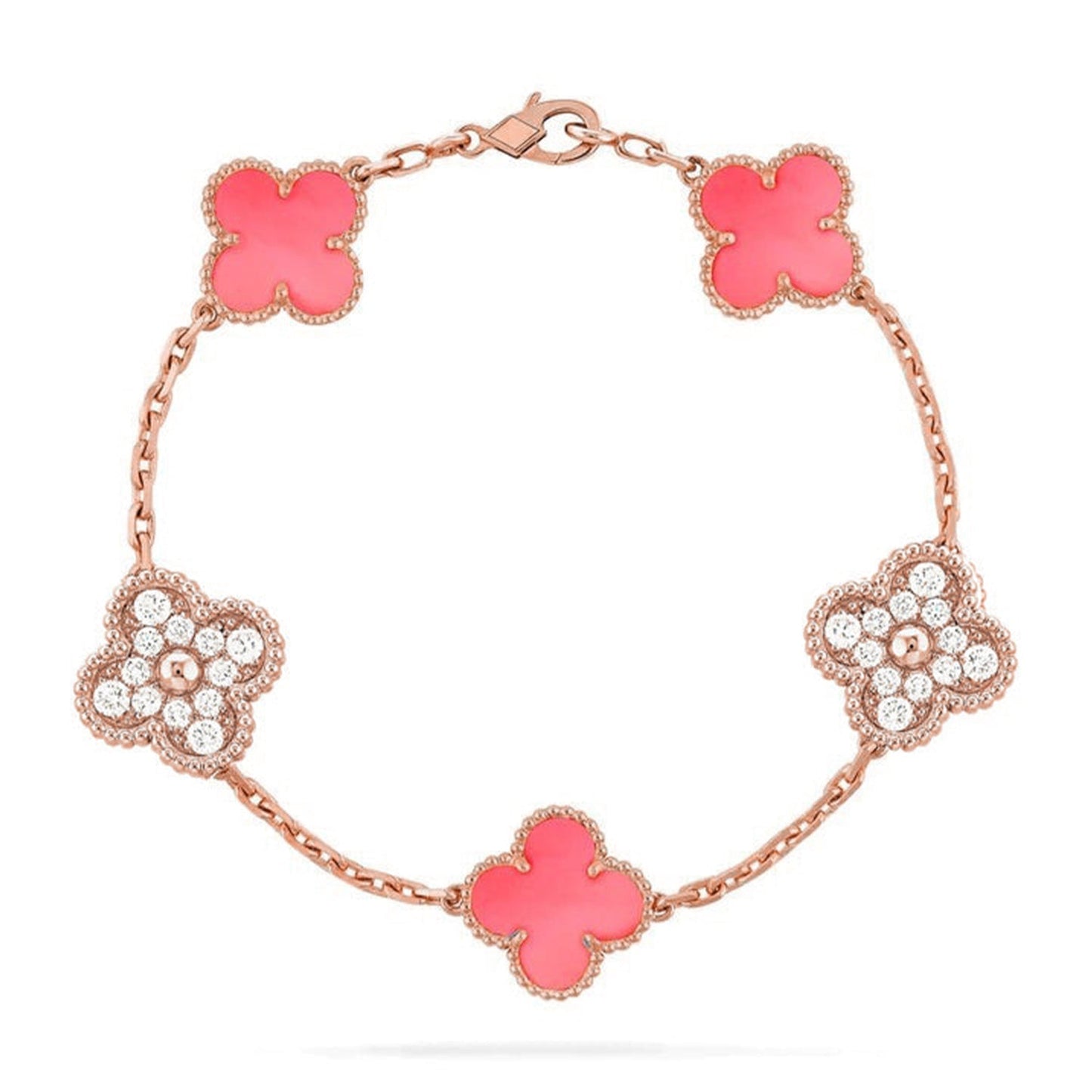 [Saipan]LUCKY CLOVER 5-MOTIF BRACELET - PINK MOTHER-OF-PEARL COLLECTION