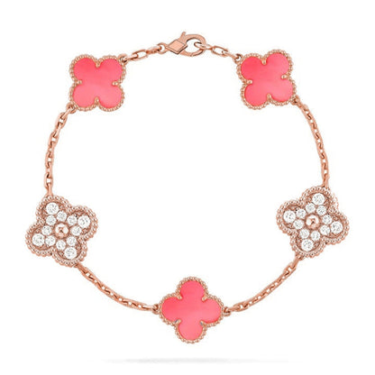 [Saipan]LUCKY CLOVER 5-MOTIF BRACELET - PINK MOTHER-OF-PEARL COLLECTION