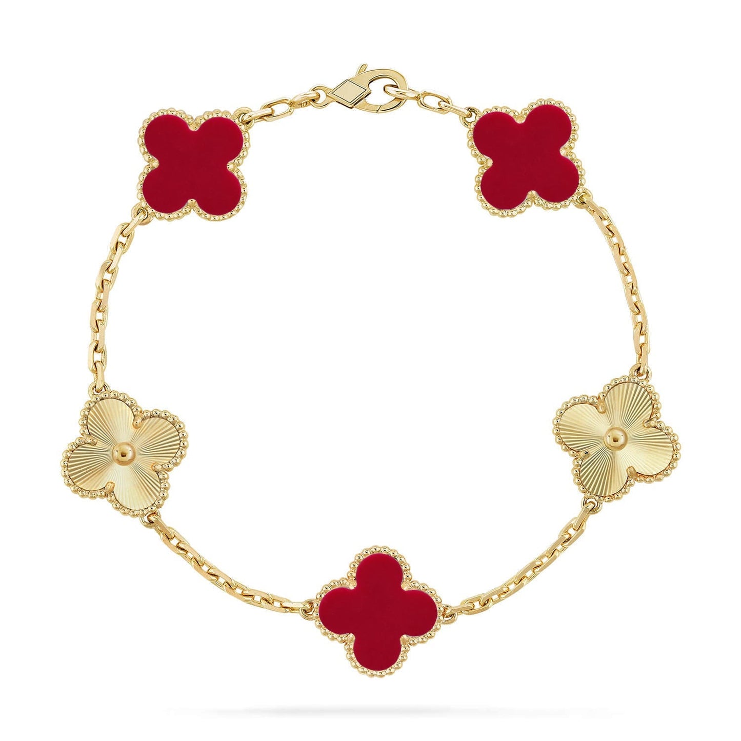 [Saipan]LUCKY CLOVER 5-MOTIF BRACELET - RED CARNELIAN COLLECTION