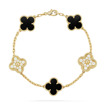 [Saipan]LUCKY CLOVER 5-MOTIF BRACELET - BLACK OXNY COLLECTION