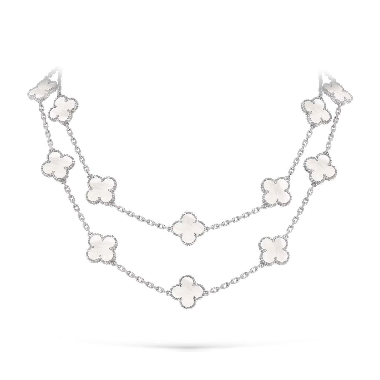 [Saipan]CLASSIC 20-MOTIF LUCKY CLOVER LONG NECKLACE WHITE GOLD COLLECTION