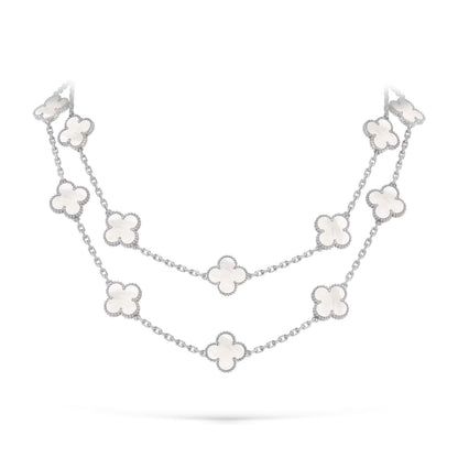 [Saipan]CLASSIC 20-MOTIF LUCKY CLOVER LONG NECKLACE WHITE GOLD COLLECTION