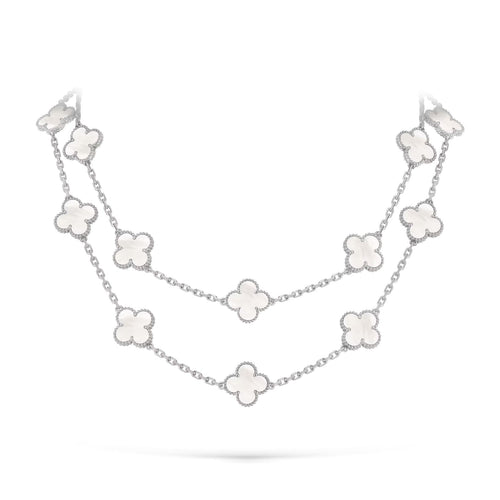 [Saipan]CLASSIC 20-MOTIF LUCKY CLOVER LONG NECKLACE WHITE GOLD COLLECTION