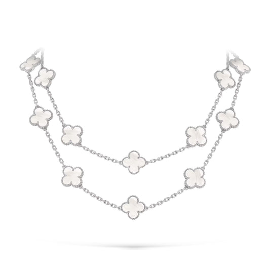[Saipan]CLASSIC 20-MOTIF LUCKY CLOVER LONG NECKLACE WHITE GOLD COLLECTION
