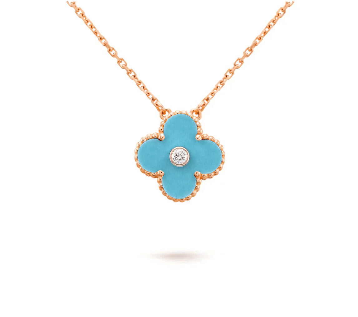 [Saipan]15MM CLOVER FLOWER DIAMOND PENDANT NECKLACE COLLECTION