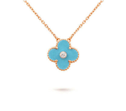 [Saipan]15MM CLOVER FLOWER DIAMOND PENDANT NECKLACE COLLECTION