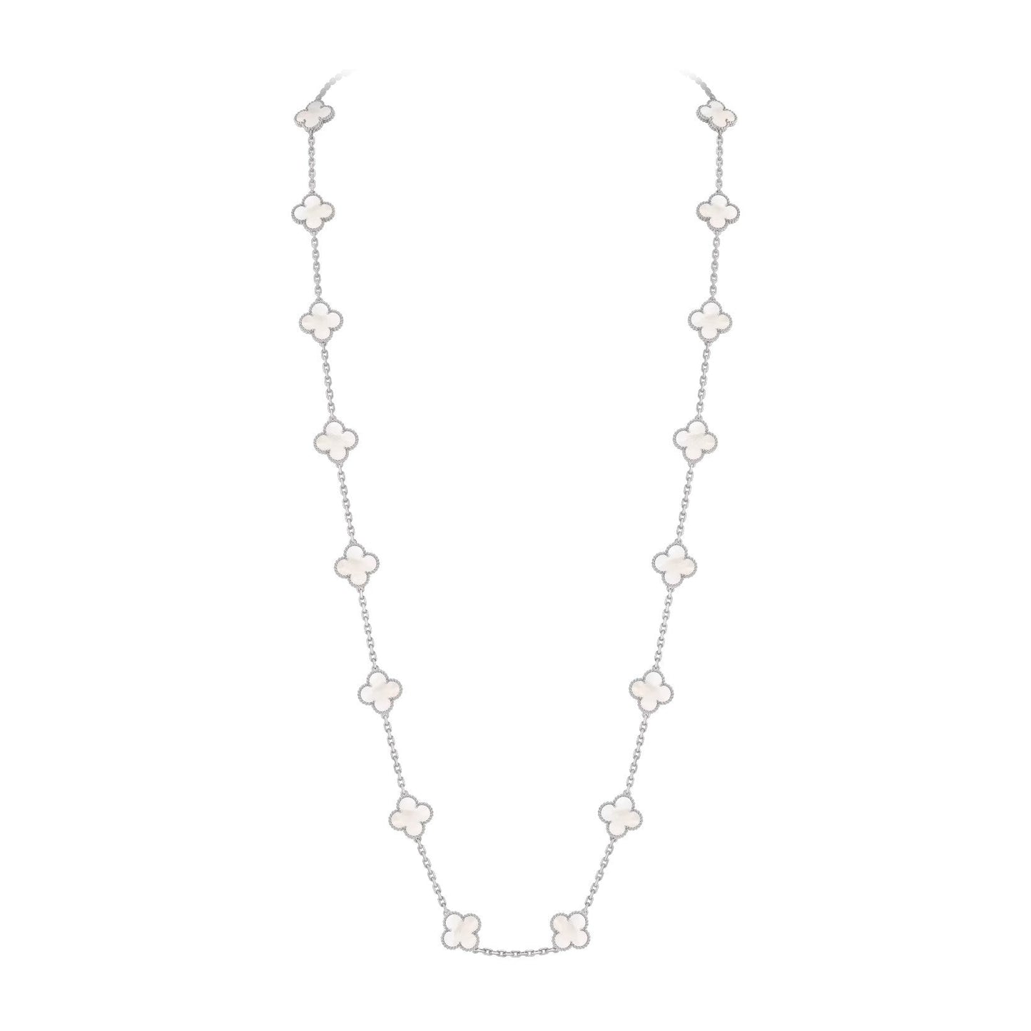 [Saipan]CLASSIC 20-MOTIF LUCKY CLOVER LONG NECKLACE WHITE GOLD COLLECTION