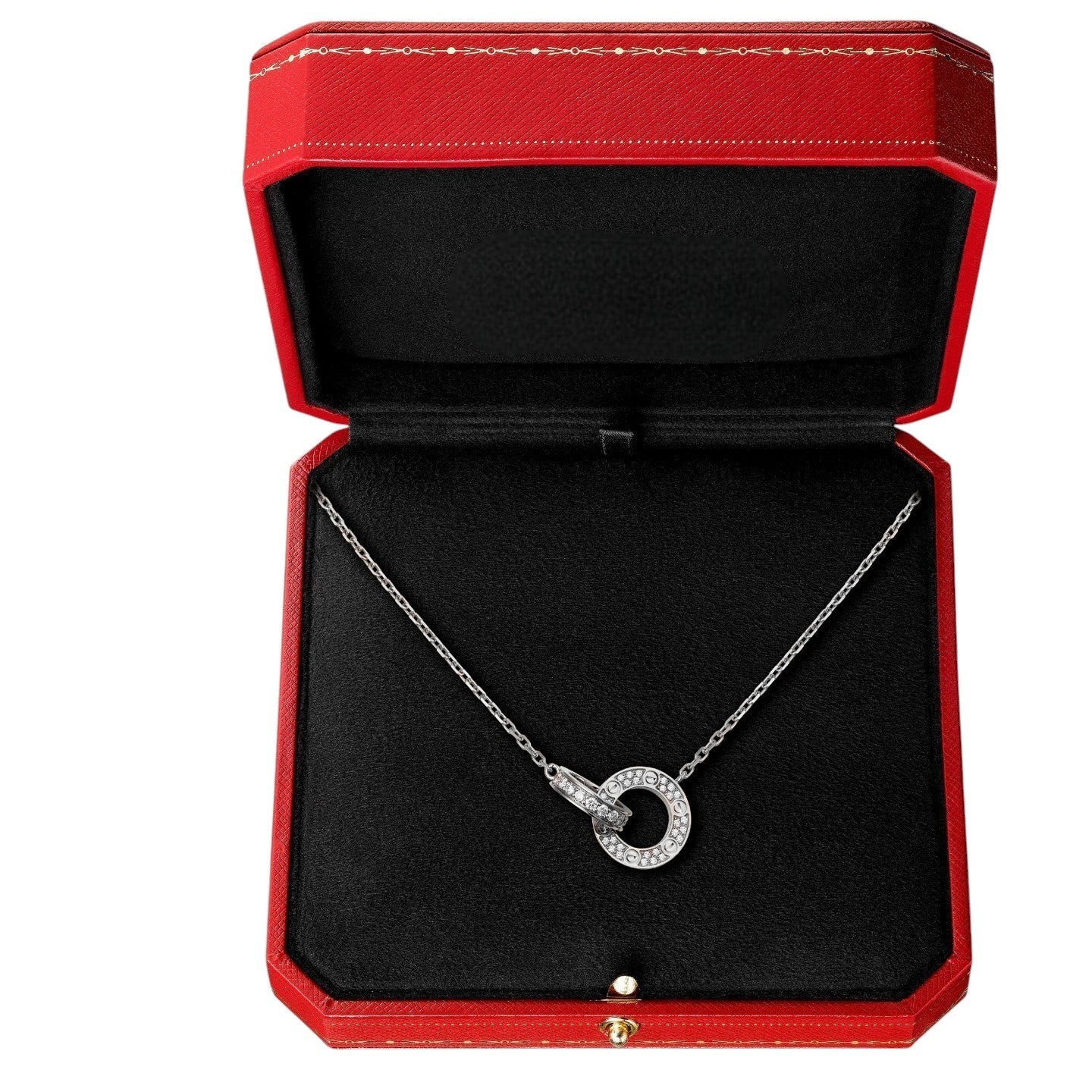 [Saipan]LOVE DOUBLE-RING PENDANT FULL-PAVÉ NECKLACE