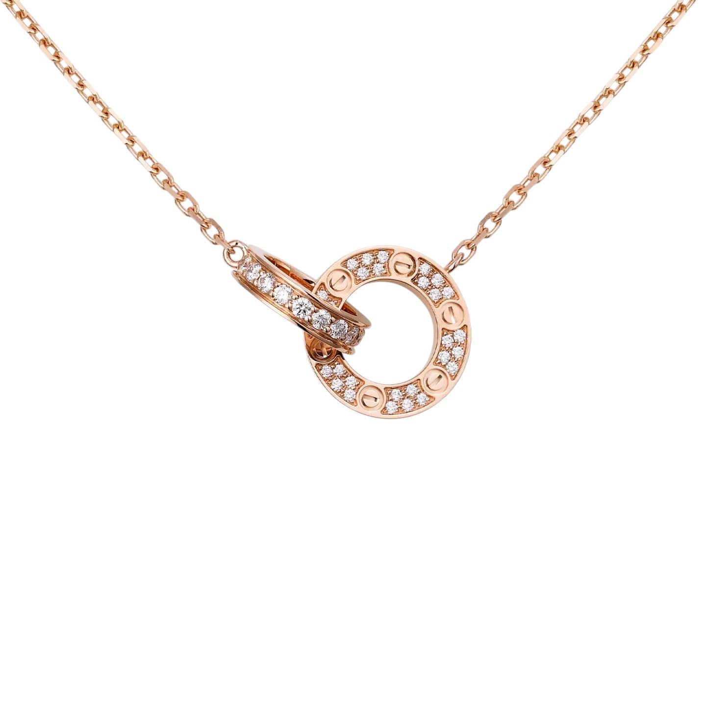 [Saipan]LOVE DOUBLE-RING PENDANT FULL-PAVÉ NECKLACE