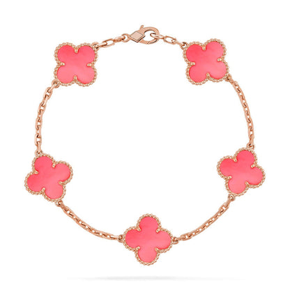 [Saipan]LUCKY CLOVER 5-MOTIF BRACELET - PINK MOTHER-OF-PEARL COLLECTION