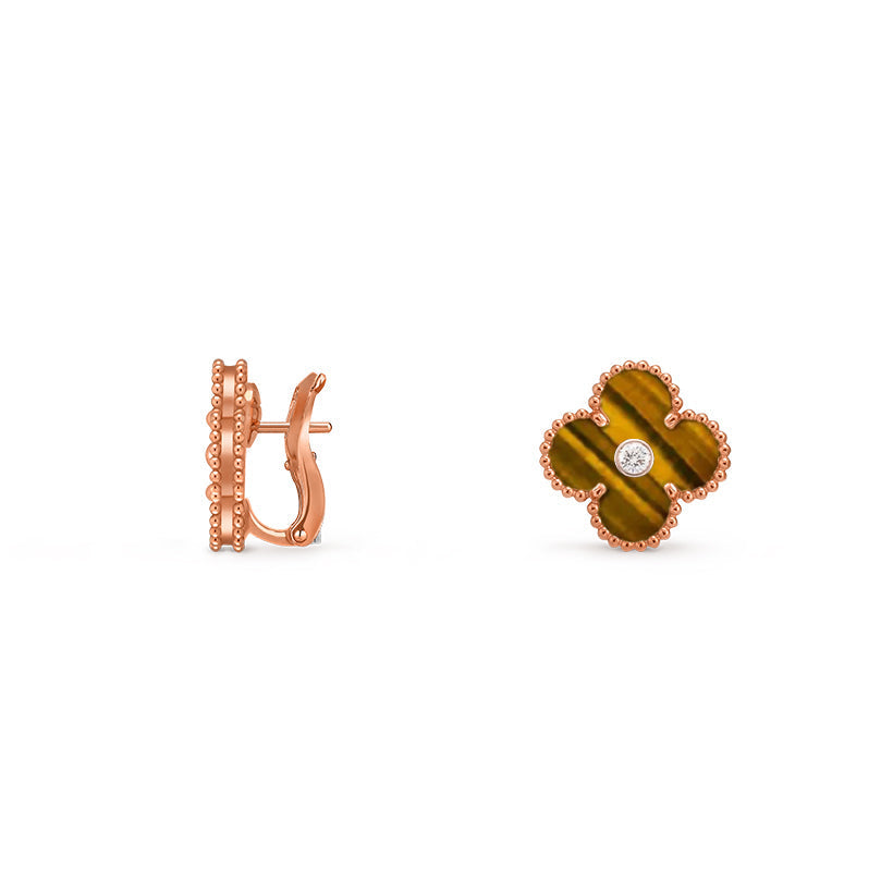 [Saipan]15MM CLOVER FLOWER STUD EARRINGS DIAMOND-ROSE GOLD COLLECTION