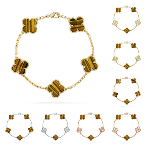 [Saipan]LUCKY CLOVER 5-MOTIF BRACELET -  TIGER’S EYE COLLECTION