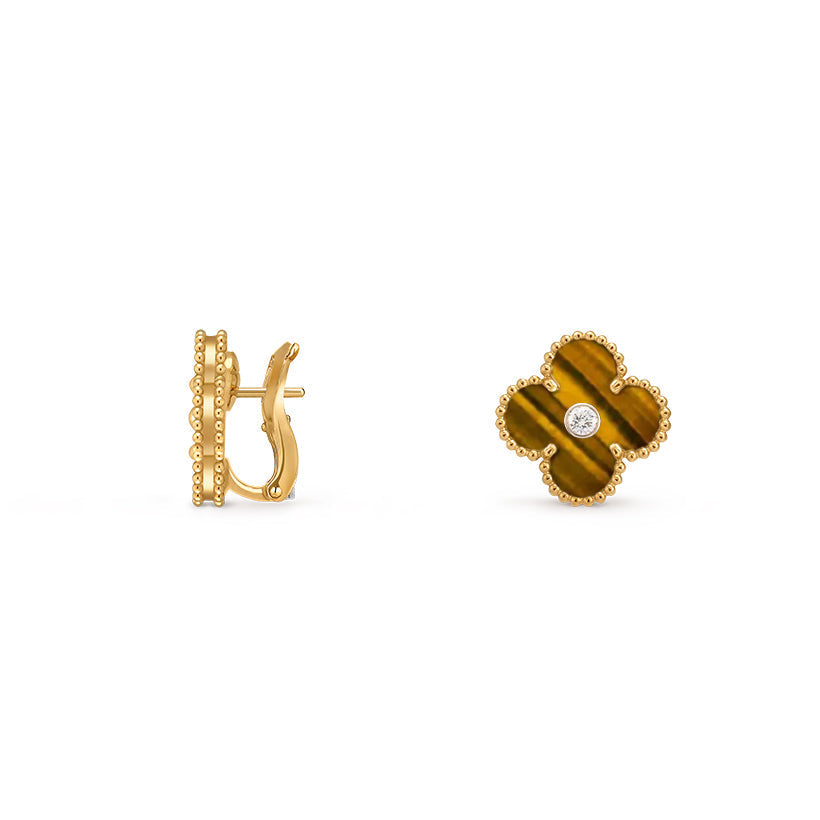 [Saipan]15MM CLOVER FLOWER STUD EARRINGS DIAMOND-GOLD COLLECTION
