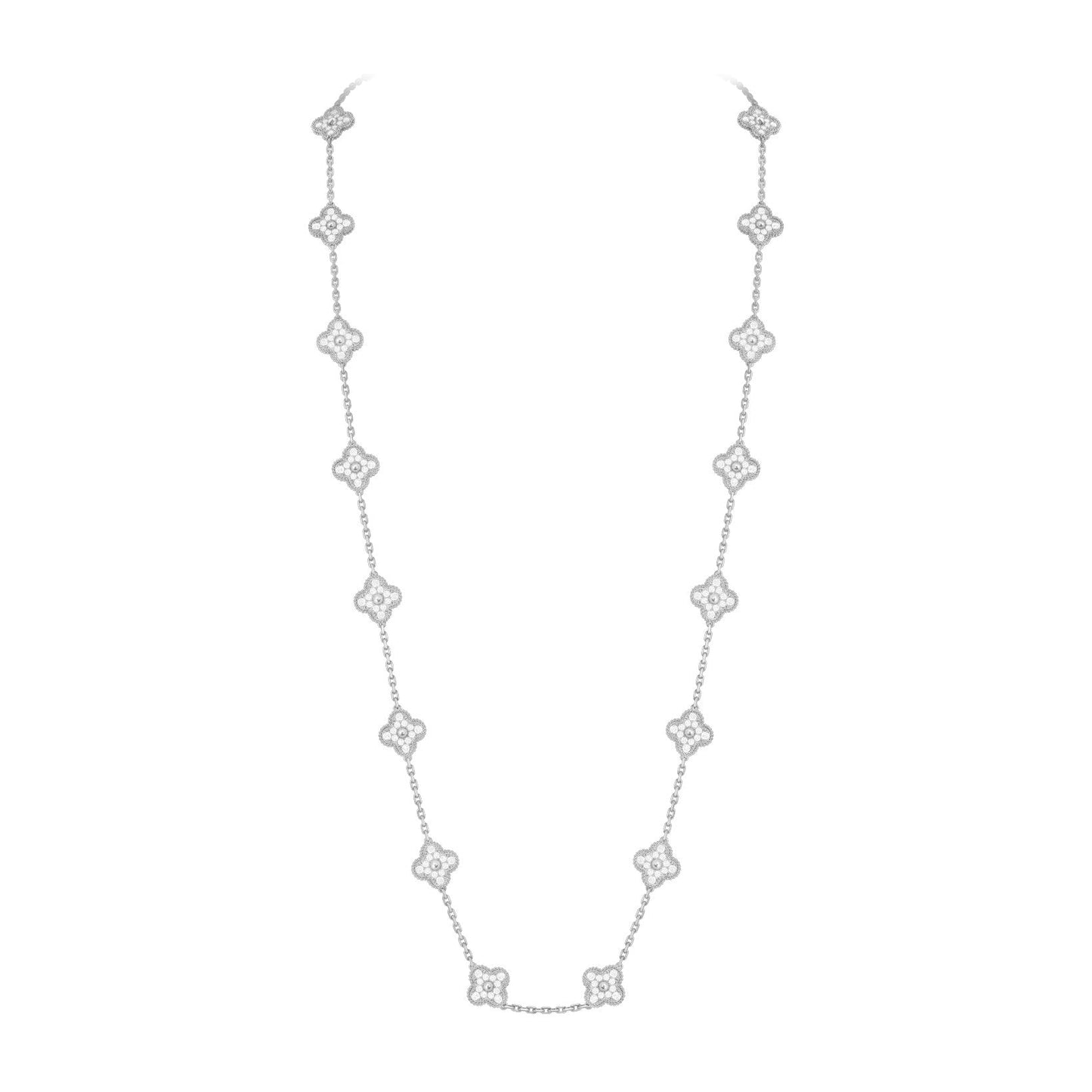 [Saipan]CLASSIC 20-MOTIF LUCKY CLOVER LONG NECKLACE WHITE GOLD COLLECTION