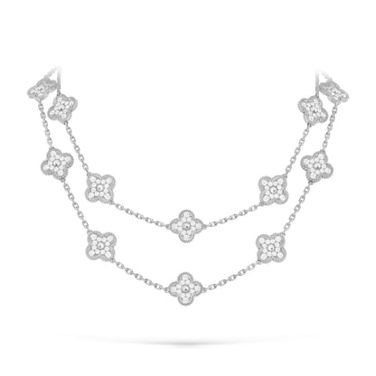 [Saipan]CLASSIC 20-MOTIF LUCKY CLOVER LONG NECKLACE WHITE GOLD COLLECTION