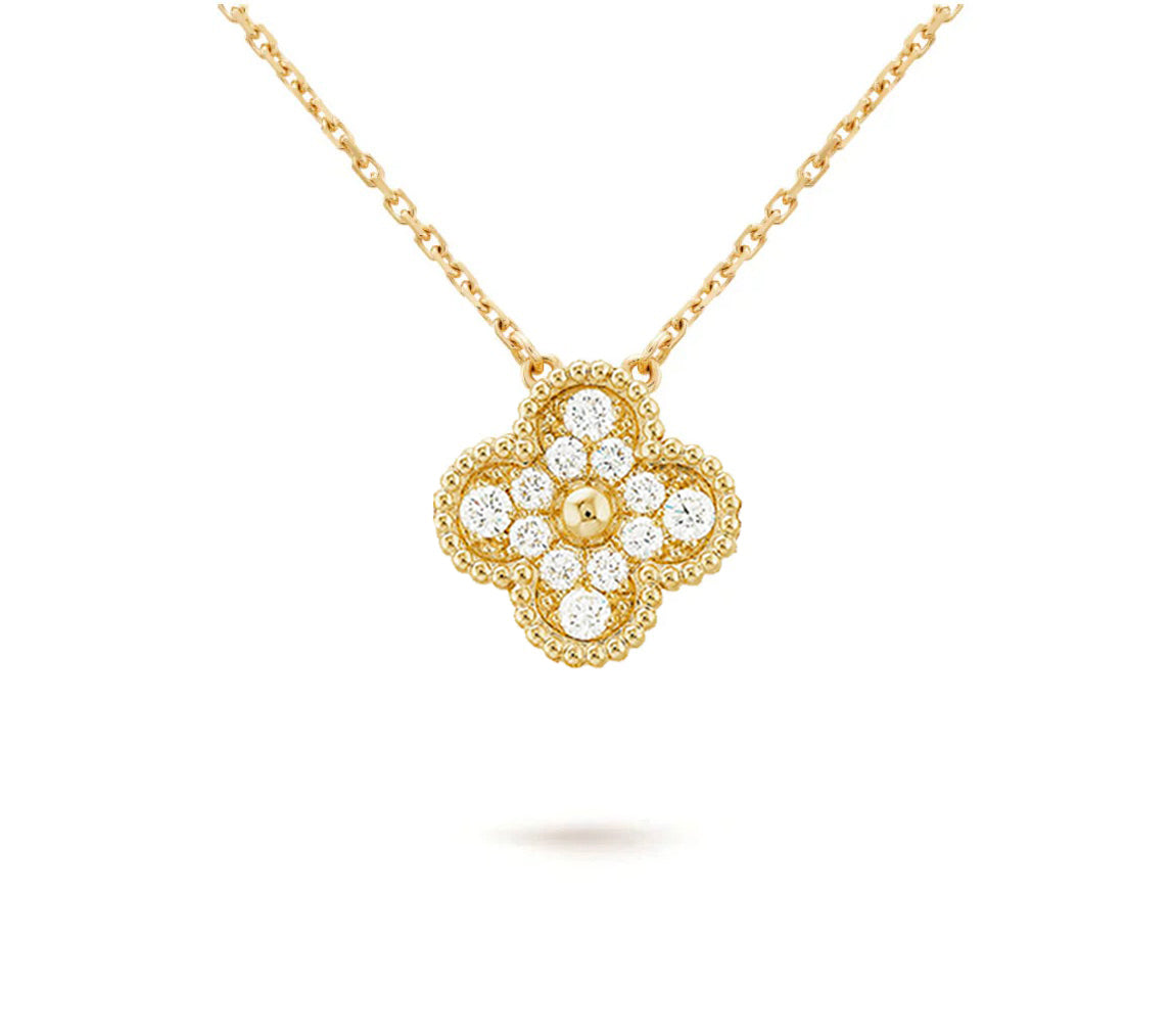 [Saipan]15MM CLOVER FLOWER DIAMOND PENDANT NECKLACE COLLECTION