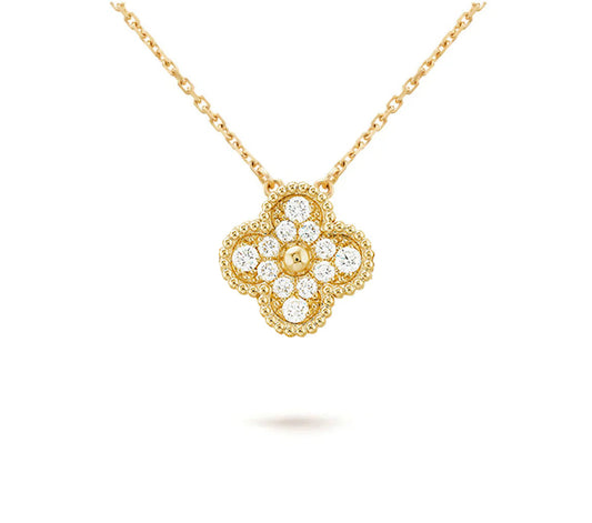 [Saipan]15MM CLOVER FLOWER DIAMOND PENDANT NECKLACE COLLECTION