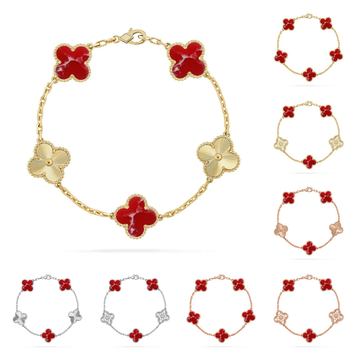 [Saipan]LUCKY CLOVER 5-MOTIF BRACELET - RED LARIMAR COLLECTION