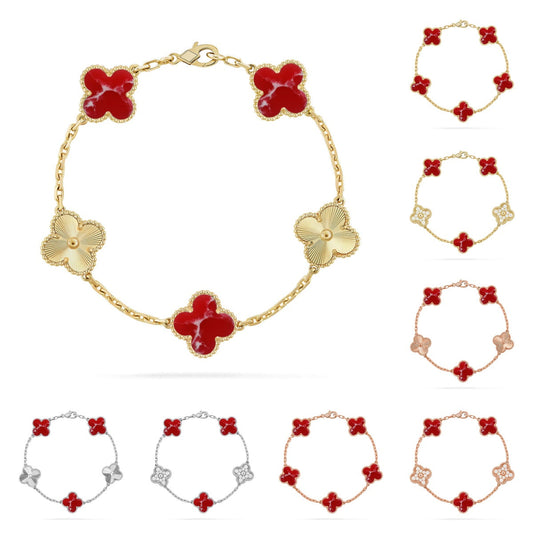 [Saipan]LUCKY CLOVER 5-MOTIF BRACELET - RED LARIMAR COLLECTION