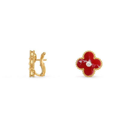 [Saipan]15MM CLOVER FLOWER STUD EARRINGS DIAMOND-GOLD COLLECTION