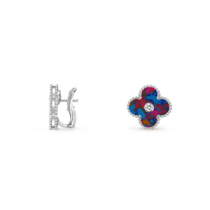 [Saipan]15MM CLOVER FLOWER STUD EARRINGS DIAMOND-WHITE GOLD COLLECTION