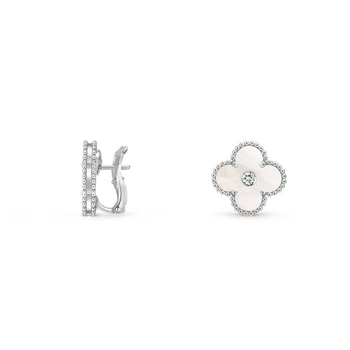 [Saipan]15MM CLOVER FLOWER STUD EARRINGS DIAMOND-WHITE GOLD COLLECTION