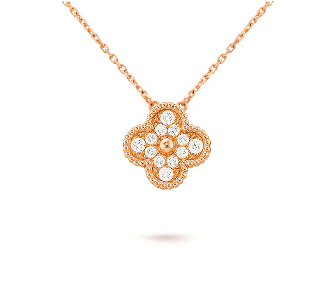 [Saipan]15MM CLOVER FLOWER DIAMOND PENDANT NECKLACE COLLECTION