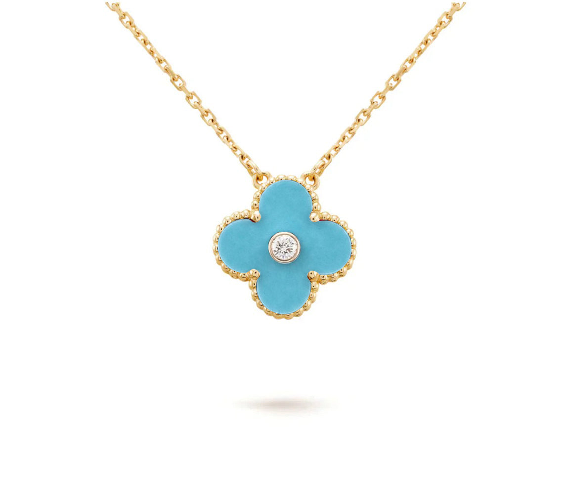 [Saipan]15MM CLOVER FLOWER DIAMOND PENDANT NECKLACE COLLECTION