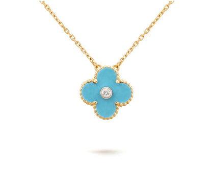 [Saipan]15MM CLOVER FLOWER DIAMOND PENDANT NECKLACE COLLECTION
