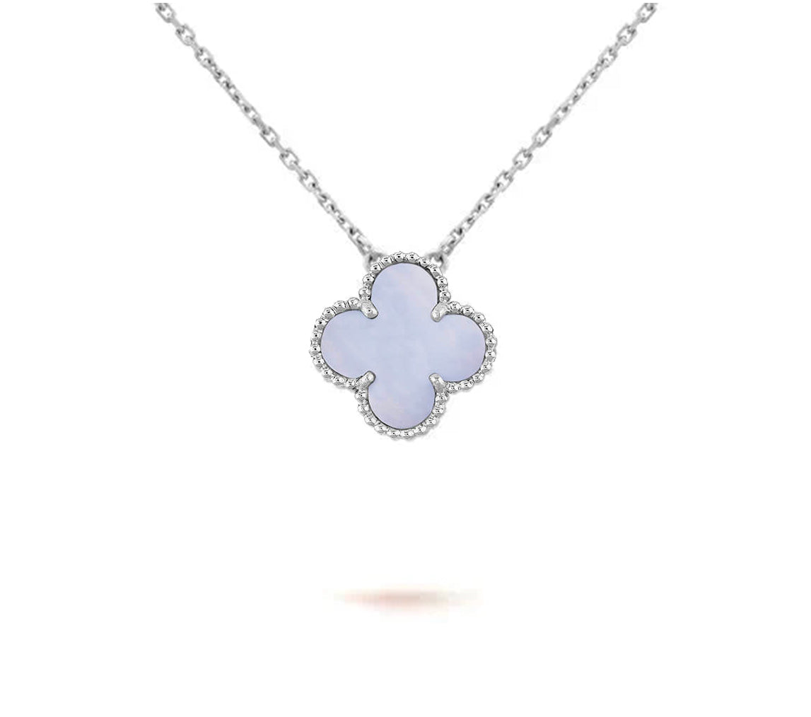 [Saipan]15MM CLOVER FLOWER PENDANT NECKLACE WHITE GOLD COLLECTION