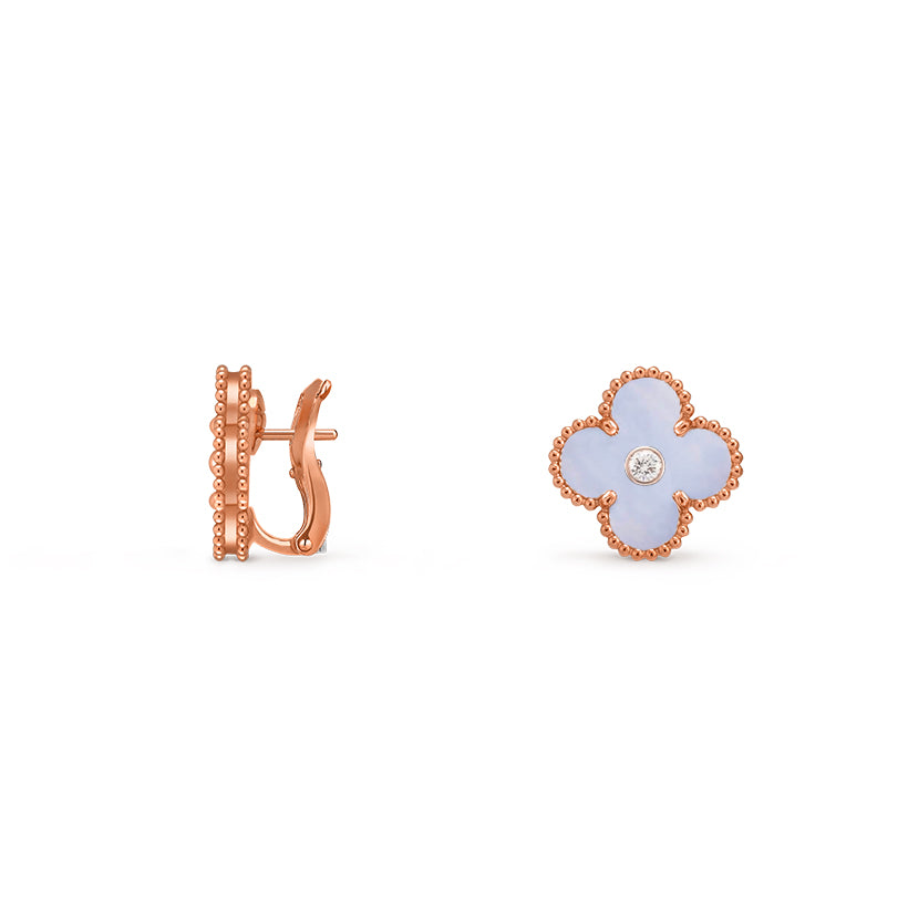 [Saipan]15MM CLOVER FLOWER STUD EARRINGS DIAMOND-ROSE GOLD COLLECTION