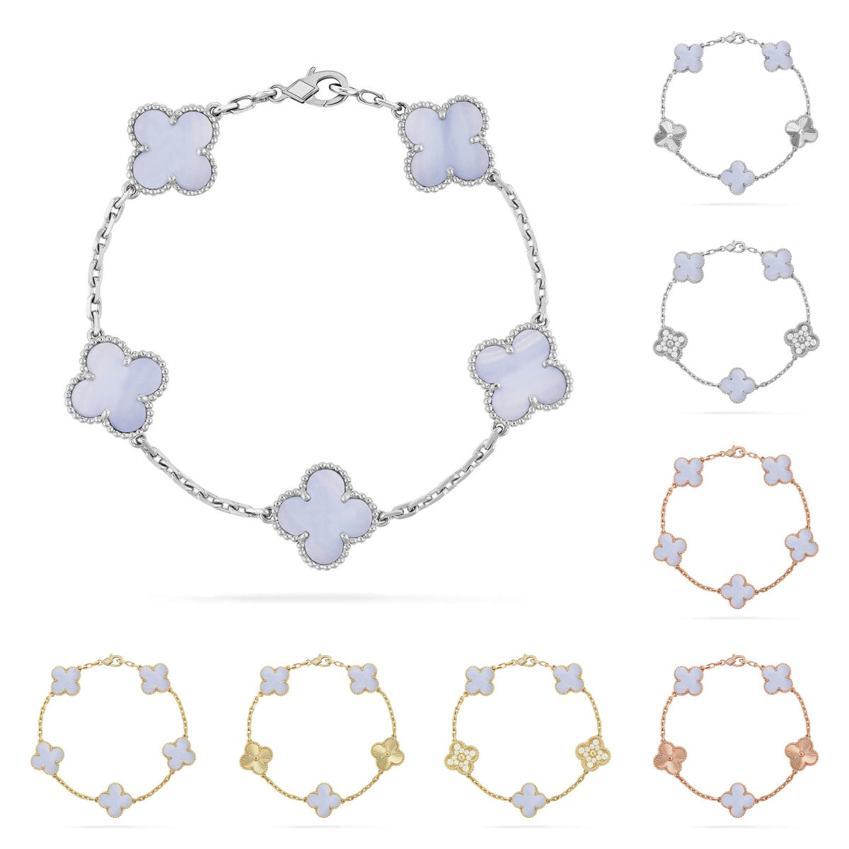 [Saipan]LUCKY CLOVER 5-MOTIF BRACELET - PURPLE CHALCEDONY COLLECTION
