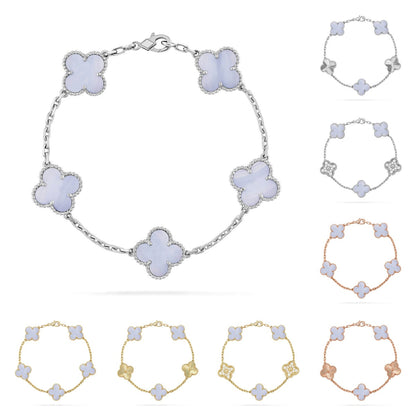[Saipan]LUCKY CLOVER 5-MOTIF BRACELET - PURPLE CHALCEDONY COLLECTION